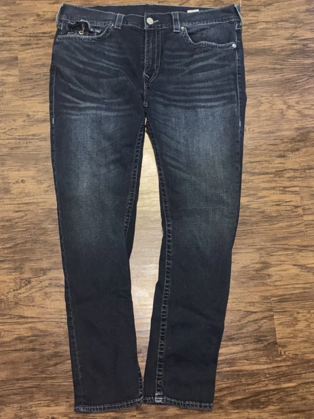 True Religion Men's Sz 40 x32 (MEASURED) Rocco Straight Denim Dark Blue Jeans